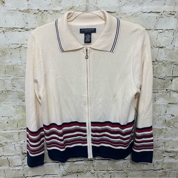 good clothes Sweaters - NWT Goodclothes Cream Red Blue Set Sail Zip Up Cardigan